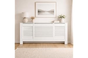 Home Treats White Wooden Radiator Cover | Heat Cover Safety Guard | Radiator Shelf Living Room Furniture (Adjustable)