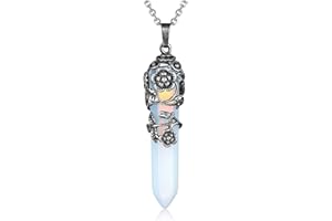 JSDDE Vintage Crystals Necklace Flower Wrapped Quartz Gemstone Reiki Healing Crystal Pendant Necklace Jewelry