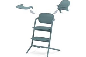 Cybex Gold LEMO Wysokie krzesełko 3 w 1, Rosnące, Do użytku od urodzenia dzięki oddzielnemu Cybex Bouncer, W zestawie zestaw dla niemowląt i tacka na przekąski, Drewno, Stone Blue (Kamienny Błękit)