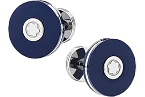 Montblanc Spinki do mankietów ze stali i niebieskiej żywicy, stal stopowa, Stal stopowa żywica