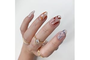Sethexy Wavy Line sztuczne paznokcie Swirl Oval Press on Nail Multicolor sztuczne paznokcie, 24 sztuki, abstrakcyjne akrylowe końcówki dla kobiet i dziewcząt