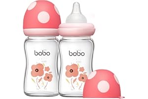YOHKOH Natural Response Weithals-Babyflasche aus Glas, Anti-Kolik Baby Glas Flaschen mit Ultraweiches Silikon-Sauger, für Neugeborene Babys (Rot, 160ml (2er Pack))