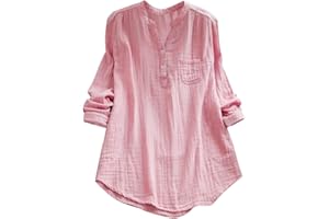 NQYIOS Tops for Women UK Women's Summer Solid Cotton and Linen Shirt Long Sleeve Loose Large Size Medium Long Linen Top Women's Button Down Shirts Black Tops for Women UK