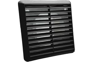 Kair Black Louvred Wall Vent Grille 155mm External Dimension with Flyscreen and Round 100mm - 4 inch Rear Spigot