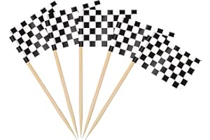 AhfuLife 100Pcs Drapeau Cure-dent Course à Damier, Mini Drapeau Cocktail de Course, Cure Dents Blanc et Noir pour Apéritifs de Un Thème Voiture ou Motos, Un Anniversaire sur Le Thème de Cars