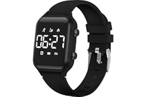 caprock Montre Numérique LED Podomètre pour Enfants, Montres Sport pour Fille Garcon étanche 50 ATM Montre Digitale Enfant avec calcul de la Distance/Vibration, Double réveil/chronomètre