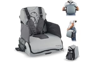 Mobiclinic ®, Trona portátil bebé, Monkey, De viaje, 6 a 36 meses, Hasta 15kg, Plegable, Arnés ajustable 5 puntos, Con almacenamiento, Silla bebe, Color gris