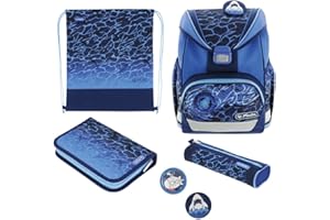 Herlitz Schulranzen Set 6-teilig Blue Shark Ergonomische Ultraleichte Schultasche 1.Klasse Junge Mädchen Kinder 16 L