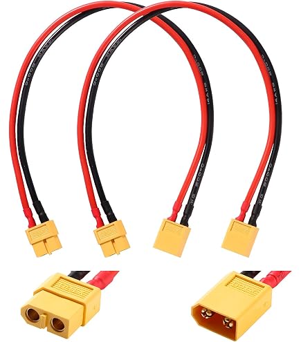 QIANRENON Cavo Connettore XT60 Fisso - 14AWG 25A - Placcato Oro - 30 Cm Con Tappi Antipolvere