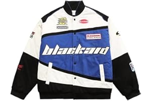 BAQE Vintage Colorblock Racing Jacke Männer Frauen Frühling Herbstbrief Stickbrief Stickerei Street Varsity Jackets Paarmäntel-Blue,L