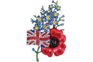 Jay Jewellery - LARGE FORGET ME NOT UK FLAG SYMBOLIC RED POPPY DIAMANTE CRYSTAL BROOCH PIN