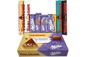 ‎GENERISCH Milka und Toblerone Lovers Schokoladen-Geschenkkorb - Geschenkbox Auswahl - Schweizer Milchschokolade mit Honig und Mandelnougat Schokolade