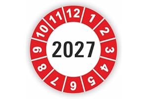 ‎FASSBENDER-DRUCK PRÜFPLAKETTEN Fassbender-Druck PRÜFPLAKETTEN - Hochwertige Prüfetiketten JAHRESPLAKETTE 2027 Ø 30mm - Selbstklebende PVC-Folie - Wartungsetiketten für Prüfung - Prüfplakette für Prüfungsnachweis (120 Stück)