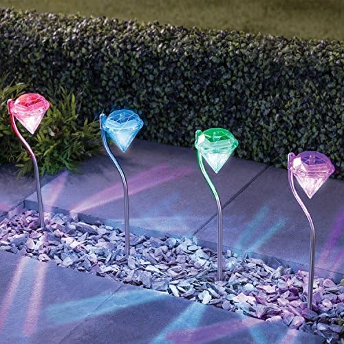 Solar Stake Light Diamond Garden Light Colour Changing LED Stainless Steel Light for Garden Flowerbed Path Driveway Patio Lawn Outdoor Decoration 4PC