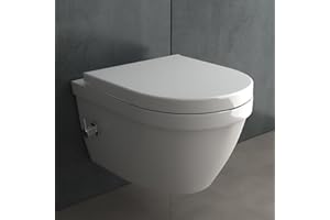 Alpenberger Spülrandloses WC mit Bidet Funktion | Dusch WC | Kloschüssel mit Armatur und Taharet Muslugu | Toilettendeckel mit Absenkautomatik | Hänge WC Toilette Passend Geberit (8250 U)