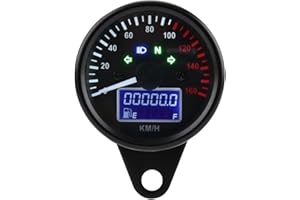 ‎QIILU Qiilu Universal Speedometer Motorcycle, Universal 0~160 km/h Moto Digital LED LCD Tachimetro Tachimetro Velocità Calibro Retro Nero
