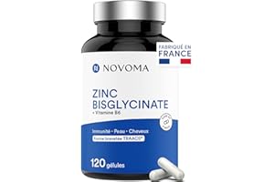 NOVOMA Zinc Bisglycinate 15 mg + Vitamine B6, 120 Gélules, Actif breveté TRAACS®, Immunité & Acné, Fabriqué en France