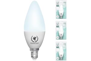 ESPARTAN TECHNOLOGIES CORPORATION ESPARTAN - Bombilla LED E14 Luz Fría Vela 6W, 6400K, 510 Lúmenes, Equivalente a 40W Bombilla Incandescente, Bombillas LED E14 Luz Fría, Bombilla LED Casquillo Fino, Bombilla E14 LED - Pack 3