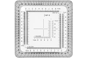 GRONGU MP8 Style Militaire MGRS/UTM Grille de coordonnées Règle Rapporteur Rapporteur de coordonnées Lecture de carte topographique Échelle de carte topographique Règle carrée Militaire GrooveHole MP8 Grille