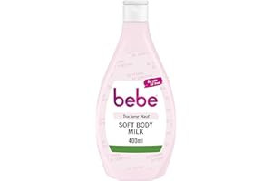 ‎BEBE bebe Soft Body Milk 400 ml, schnell einziehende Bodylotion mit Jojobaöl und Panthenol für trockene Haut, duftet sanft, spendet 24 Stunden Feuchtigkeit