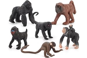 JOKFEICE 6pcs Small Monkey Figurines Realistic Animal Figure Early Educational Toys Science Project Christmas Birthday Gift for Kids (6 Pack Small Monkey)