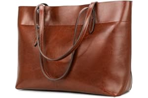 Kattee Vintage Echtes Leder Tote Umhängetasche für Damen Satchel Handtasche mit Top Griffen