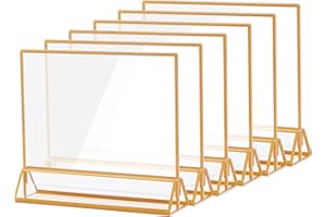 AMEITECH 13 x 18 cm Porta del segno acrilico orizzontale con bordi dorati, menu tavolo a doppia faccia chiari con cornici per i numeri da tavolo per matrimoni, cartelli del ristorante, foto - confezione da 6