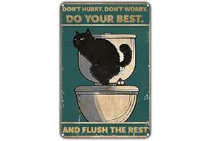 KONFEN Cartel de Chapa Gato Retro, Caca de Gato Cartel de Metal Póster Tin Sign Wall Decor, Letrero Artístico de Metal para Cuarto de Baño Aseo Puerta Casa Cafetería para Cat Lovers 12 x 8 Pulgadas