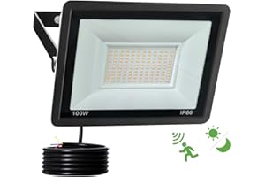 Fosingut 100W Focos LED Exterior con Sensor Movimiento,10000lm 120 LEDs Foco Proyector LED con Sensor de Radar y Crepuscular,3000K IP66 Impermeable Luz de Seguridad Floodlight para Garaje,Jardín,Patio