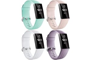 Dirrelo Compatible avec Fitbit Charge 3/Fitbit Charge 4 Bracelet pour Femmes Hommes, 4 Pack Étanche Remplacement de Silicone Réglable Bracelets de Sport pour Fitbit Charge 3/4/SE Fitness Tracker, S/L