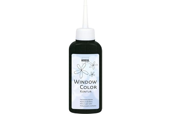 KREUL 42774 - Window Color Peinture contour pour fenêtre Noir Flacon de 80 ml Pour une meilleure délimitation des motifs Pour surfaces lisses (verre, miroir, carrelage)