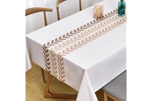 Plenmor Table Cloth Wipe Clean Wipeable PVC Tablecloth Waterproof Plastic Vinyl Table Cover Protector Rectangular for Outdoor Picnic Party (Leaves-2, 137x185 cm)