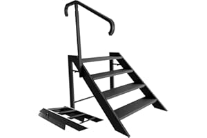 FRUYYZL Escabeau Pliable, Escabeau 4 Marches Pliable, Marchepied Caravane avec Main Courante Réglable en Hauteur et Pieds Antidérapants, Marche Pied Pliant pour Maison, Camping-Car, Mobil-Home, Spa