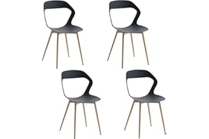 JZGORC Set di 4 Sedie da Pranzo Moderno, Sedie da Cucina, con Gambe in Metallo Sedia e Grande Design Dello Schienale Cavo, Adatto Per Soggiorno e Sala da Pranzo - Nero + Legno