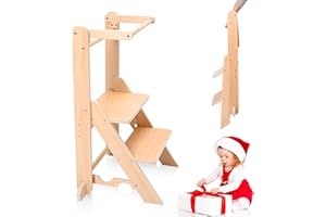 Hlieeosfcn Foldable Toddler Tower,Foldable kitchen helper stand for toddlers,Montessori Inspired Toddler Learning Tower for kids Adjustable for 18 Month - 5 Years,Designed Safety