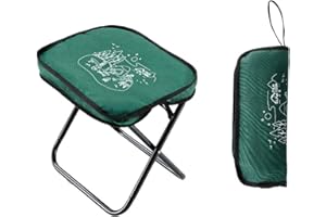 FILOEEX Small Portable Folding Stool,Folding Camping Stool,Fishing Chair,Camping Folding Chairs,Mini Slacker Stool,Lightweight Foldable Footstool for Camping,Fishing,Picnic,Travel,with Carry Bag (GREEN)