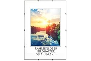 MG Design Rahmenloser Bilderrahmen, A1, 59,4 x 84,1 cm - mit Clips, Acrylglas, HDF-Platte - zum vertikalen oder horizontalen Aufhängen/Aufstellen, Cliprahmen für Fotos, Poster, Puzzles