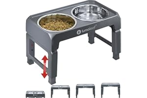 LumoLeaf Gamelle surélevée pour chien avec 4 supports réglables en hauteur, 2 gamelles de 1,3 l et gamelle d'eau en acier inoxydable, station d'alimentation antidérapante, gamelle haute pour chiens de