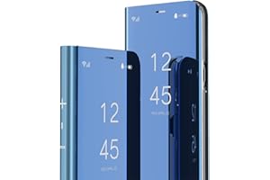 COTDINFOR Compatible with Xiaomi Redmi Note 12 4G Custodia Trucco Specchio Sottile Libero View Cases Flip Cavalletto Pieghevole Paraurti Protettiva Bumper Cover per Redmi Note 12 4G Mirror Blue MX.