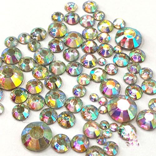 Crystal AB / Crystal FlatBack Glass Rhinestones Glue Fix 400 pcs 2mm - 6mm Resin Crystal AB round Rhinestones Flatback Mix SIZE ~ M1 - 30