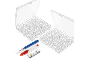 Cozywind 50pcs Canillas Carretes de Máquinas de Coser de Plástico Transparente con Caja de Almacenamiento,Quitahilo,Cortahilo Y Cinta Métrica para Brother Janone Singer Alfa