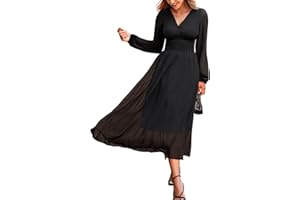 CUPSHE Damska sukienka maxi z długim rękawem z dekoltem w serek, elegancka sukienka koktajlowa dla gości weselnych