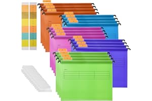 Hiziwimi 20PC PP Filing Cabinet A4 Suspension Files Hanging Folders with Tabs and Inserts, Filing Cabinet Haning File for Office School Desktop File Storage, File Classification (Mix Colors)