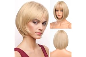 HAIRCUBE Pixie Cut Parrucca Capelli Umani Parrucche per le Donne Capelli Abbastanza corti Con Bangs Parrucca Naturale Dei Capelli Umani (biondo chiaro)