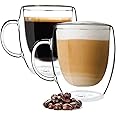 PYYB 2 Large-Capacity Double-Layer Glass Coffee Cups 350ml Insulated Latte Cappuccino Coffee Cups, Ice Cream Dessert Cups with Handles