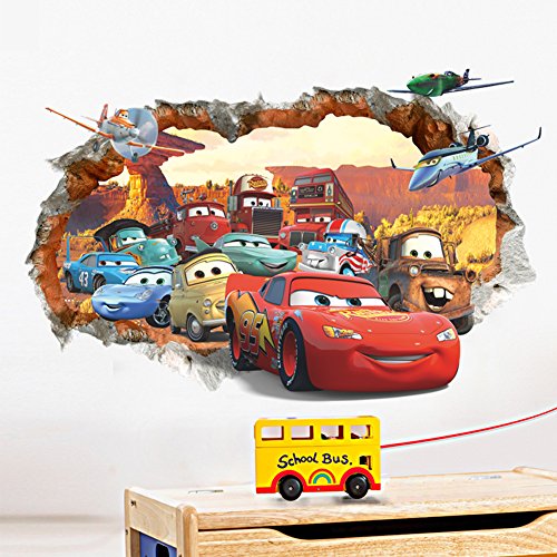 Oulique ® 3D Aufkleber Cars McQueen im Wanddurchbruch Loch - 5