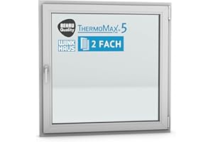 ThermoMax 5 classic plastic windows, Uw value 1.3, W x H: 120 x 120 cm / 1200 x 1200 mm, DIN right (handle left), with double heat-insulating glazing, Winkhaus safety system and Rehau profile