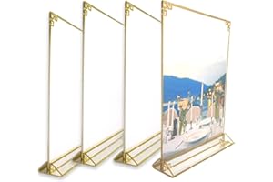 Ashoaza Lot de 4 x A4 Présentoirs Qualité Supérieure | A4 Présentoir de table | Porte-affiche A4 Pour Menu | Motif doré Porte-papier et Cadre Photo | 100% presentoir plexiglas