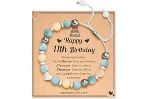 POWWA 5-16 Jahre Geburtstag Geschenke für Mädchen und sie, Bedeutungsvolles Natursteinarmband mit Nachrichtenkarte für Tochter, Enkelin, Nichte, Schwester, Freundin Birthday Gifts for Girls and Her