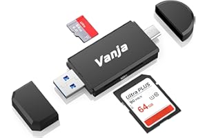 ‎VANJA Vanja SD Kartenleser USB C, USB 3.0 Dual Stecker Kamera Adapter Micro SD Kartenlesegerätr für SD, SDXC, SDHC, MicroSD | Kompatibel mit iPhone 16/15, MacBook Pro/Air, Smartphone usw